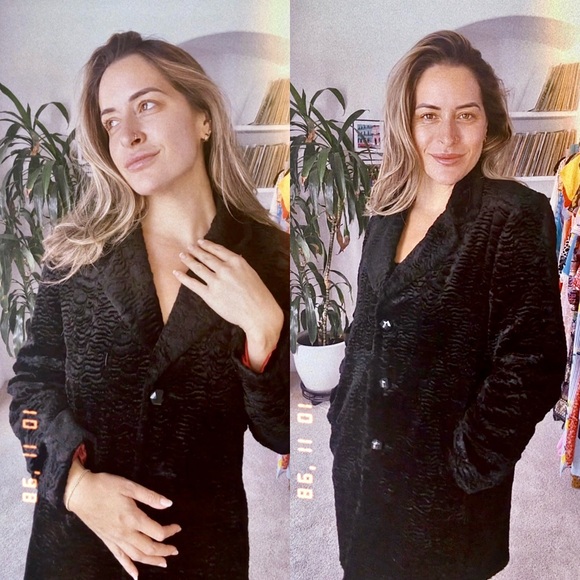 Vintage Faux Fur Coat Statement Buttons Textured Black - Picture 5 of 6